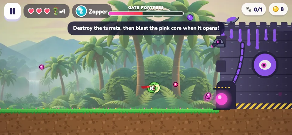 Noodle fighting the Gate Fortress boss