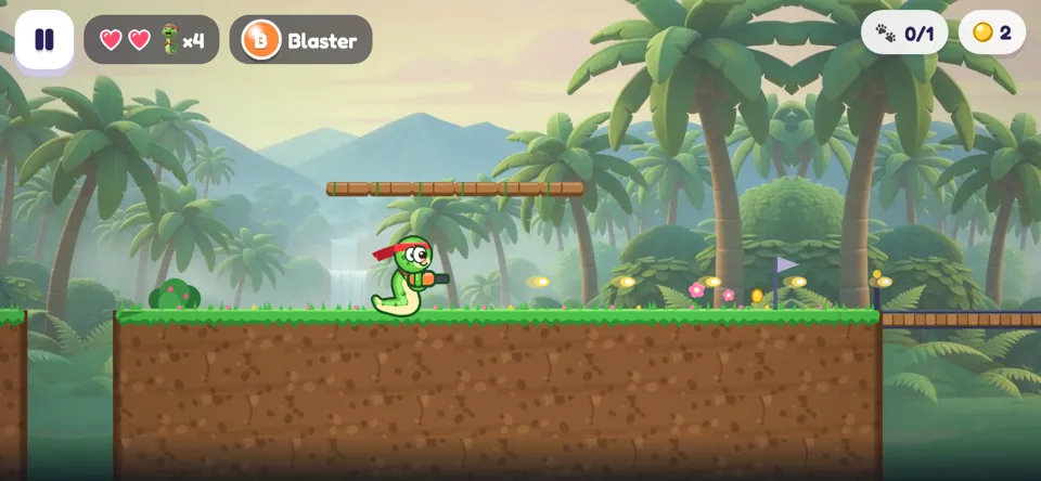 Noodle running through the jungle blasting Gloop soldiers
